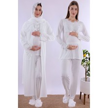 Mecit Ekru Tesettürlü Sabahlıklı Hamile Lohusa Pijama Takımı