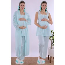 Effortt Turkuaz Uzun Sabahlıklı Hamile Lohusa Pijama Takımı