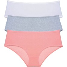 Beruflic 3 Adet Kadın Yüksek Bel Bato Külot Beyaz Gri Pudra