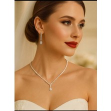 Ümaks Silvers Zarif Zirkon Taşlı Gümüş Kolye Küpe Seti – Özel Gün Takı Takımı