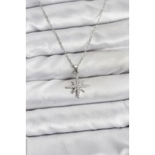 316L Çelik Zincir Gümüş Renk Kutup Yıldızı Model Zirkon Taşlı Kadın Ke