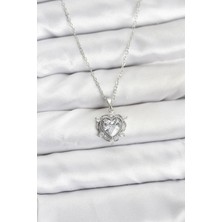 316L Çelik Zincir Gümüş Renk Kalp Model Zirkon Taşlı Kadın Ke