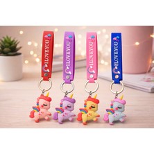 The Secret Desire Love You Yazılı Unicorn Figürlü Askılı Anahtarlık – Renkli Silikon Kayışlı Çanta ve Anahtarlık Süsü