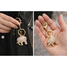 The Secret Desire Taşlı Fil Figürlü Anahtarlık Gold Renk Klipsli Çanta Aksesuarı