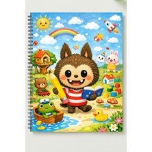 Black-One Labubu A5 Metal Spiralli Çizgisiz Kalın Bristol Kapak Labubu Defter