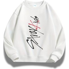 Fuddy Moda Unisex Oversize Stray Kids Dikey Baskılı Bisiklet Yaka Kapüşonsuz Sweatshirt