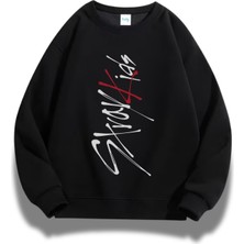 Fuddy Moda Unisex Oversize Stray Kids Dikey Baskılı Bisiklet Yaka Kapüşonsuz Sweatshirt