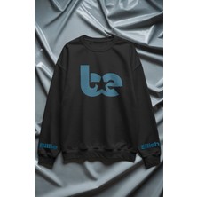Fuddy Moda Unisex Oversize Billie Eilish Kol Baskılı Bisiklet Yaka Kapüşonsuz Sweatshirt