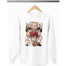 Fuddy Moda Oversize Sabaku No Gara Baskılı Kapüşonsuz Sweatshirt, Unisex Naruto Anime Bisiklet Yaka Sweat