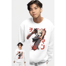 Fuddy Moda Oversize Denji Csm Baskılı Kapüşonsuz Sweatshirt, Unisex Chainsaw Man Anime Bisiklet Yaka Sweat