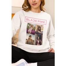 Fuddy Moda Unisex Oversize Blackpink Members Kpop Müzik Baskılı Bisiklet Yaka Kapüşonsuz Sweatshirt