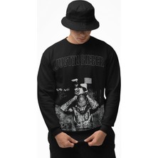 Fuddy Moda Unisex Oversize Justin Bieber Swag Baskılı Bisiklet Yaka Kapüşonsuz Sweatshirt