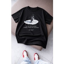 Fuddy Moda Unisex But Why Yalnız Penguen Baskılı Tişört,oversize Nihilist Penguin Temalı Bisiklet Yaka T-Shirt