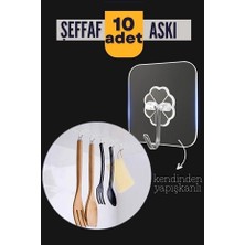 10&amp;#39;lu Şeffaf Kendinden Yapışkanlı Güçlü Askı Kancası, Banyo Mutfak Organizer, Iz Bırakmaz P