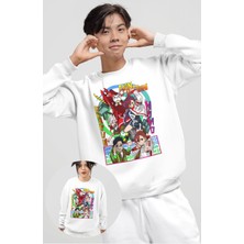 Fuddy Moda Oversize Dandadan Baskılı Kapüşonsuz Sweatshirt, Unisex Anime Temalı Bisiklet Yaka Sweat