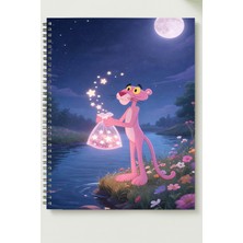 Black-One Pembe Panter A5 Metal Spiralli Çizgisiz Kalın Bristol Kapak Pembe Panter Defter