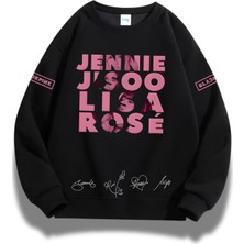 Fuddy Moda Unisex Oversize Kpop Müzik Blackpink Üyeleri Kol Baskılı Bisiklet Yaka Kapüşonsuz Sweatshirt