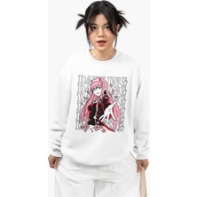 Fuddy Moda Oversize Zero Two Darling Baskılı Kapüşonsuz Sweatshirt, Unisex Anime Temalı Bisiklet Yaka Sweat