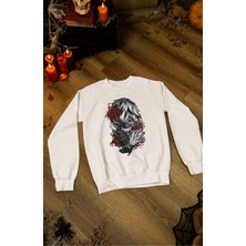 Fuddy Moda Oversize Kaneki Ken Baskılı Kapüşonsuz Sweatshirt, Unisex Tokyo Ghoul Anime Bisiklet Yaka Sweat