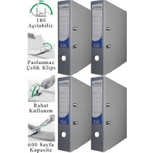 ArtMaster Büro Klasörü Gri Geniş 4 Adet Plastik Geniş Gri Klasör Halkalı Paslanmaz Çelik Klipsli Ofis Büro