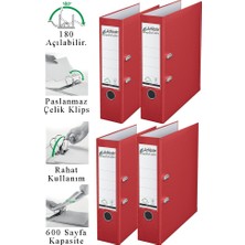 ArtMaster Büro Klasörü Kırmızı Geniş 4 Adet Plastik Geniş Kırmızı Klasör Halkalı Paslanmaz Çelik Klipsli Ofis Büro