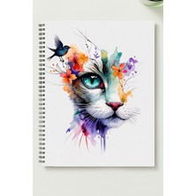 Black-One Sevimli Kedi A5 Metal Spiralli Çizgisiz Kalın Bristol Kapak Sevimli Kedi Defter