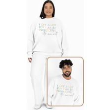 Fuddy Moda Unisex Oversize Taylor Swift I Cry A Lot But I'm So Productive Baskılı Kapüşonsuz Sweatshirt