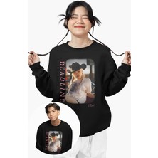 Fuddy Moda Unisex Oversize Deadline Blackpink Rose Baskılı Bisiklet Yaka Kapüşonsuz Sweatshirt