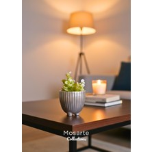 Mosarte Yivli Tasarım Yuvarlak Mini Alçı Vazo / Dekoratif Obje