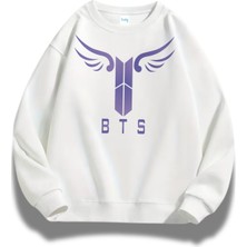 Fuddy Moda Unisex Oversize Bts Kpop Müzik Baskılı Bisiklet Yaka Kapüşonsuz Sweatshirt