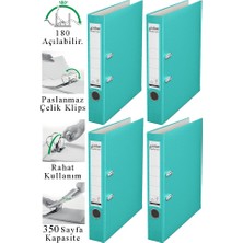 ArtMaster Büro Klasörü Turkuaz Dar 4 Adet Plastik Dar Turkuaz Klasör Halkalı Paslanmaz Çelik Klipsli Ofis Büro