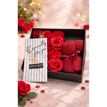 Dekoratif Kutu Içinde Peluş Ayıcık ve Yapay Gül Seti