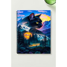 Black-One Sevimli Kedi A5 Metal Spiralli Çizgisiz Kalın Bristol Kapak Sevimli Kedi Defter