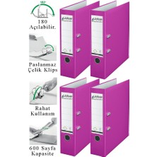 ArtMaster Büro Klasörü Pembe Geniş 4 Adet Plastik Geniş Pembe Klasör Halkalı Paslanmaz Çelik Klipsli Ofis Büro