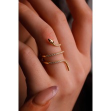 925 Ayar Gümüş Taşlı Yılan Figürlü Ayarlanabilir Kadın Yüzük