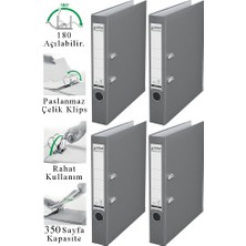 ArtMaster Büro Klasörü Gri Dar 4 Adet Plastik Dar Gri Klasör Halkalı Paslanmaz Çelik Klipsli Ofis Büro