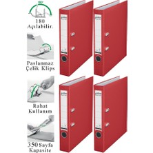 ArtMaster Büro Klasörü Kırmızı Dar 4 Adet Plastik Dar Kırmızı Klasör Halkalı Paslanmaz Çelik Klipsli Ofis Büro