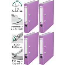 ArtMaster Büro Klasörü Lila Dar 4 Adet Plastik Dar Lila Klasör Halkalı Paslanmaz Çelik Klipsli Ofis Büro