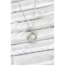 S'82 316L Çelik Zincir Gümüş Renk Incili Deniz Kabuğu Model Zirkon Taşlı Kadın Kolye