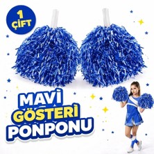 S'82 1 Çift Mavi Okul Gösteri Ponponları Ekstra Dolgun