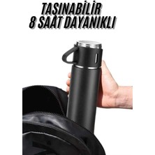 Toptan Bulurum Termos Seti 3'lü Bardak Seti Isı Dayanıklı Siyah Paslanmaz Çelik Vakumlu