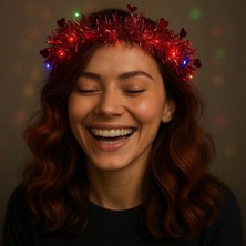 Bilfold Kalp Püsküllü 3 Modlu LED Işıklı Taç Kırmızı Renk