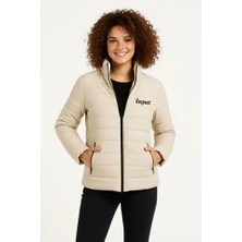 Nidam Butik Mikro Su Itici Kapitone Baskılı Astarlı Fermuarlı Bomber Mont - Bej