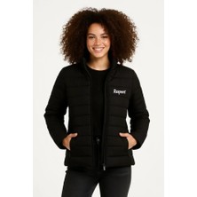 Equri Mikro Su Itici Kapitone Baskılı Astarlı Fermuarlı Bomber Mont - Siyah