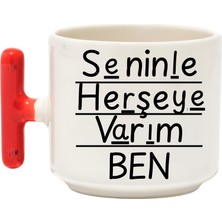 Yebs Design ,sevgililer Günü Güzel Sözlü  Kupa Bardak ,kırmızı Kulp, Tasarımlı Seramik Bardak , Kişiselleştirilmiş Hediye