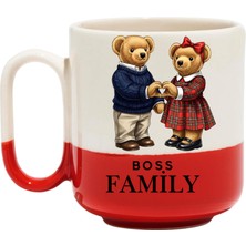 Yebs Design ,  Boss Famıly KUPA Bardak , AYICIKLI  Pro Kırmızı Mug, Tasarımlı Seramik Bardak