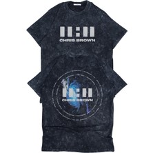 Fuddy Moda Unisex 11:11 Albüm Sırt Baskılı Yıkamalı T-Shirt, Oversize Chris Brown Temalı Retro Tişört