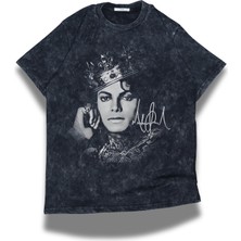 Fuddy Moda Unisex Michael Jackson Baskılı Yıkamalı T-Shirt, Oversize Efsane Şarkıcı Temalı Retro Tişört
