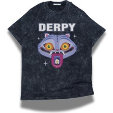 Fuddy Moda Unisex Save The Date Derpy Yazılı Baskılı Yıkamalı T-Shirt, Oversize Demon Hunters Temalı Tişört