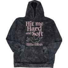 Fuddy Moda Unisex Hit Me Hard And Soft Yazılı Kapüşonlu Yıkamalı Sweatshirt, Oversize Billie Eilish Hoodie